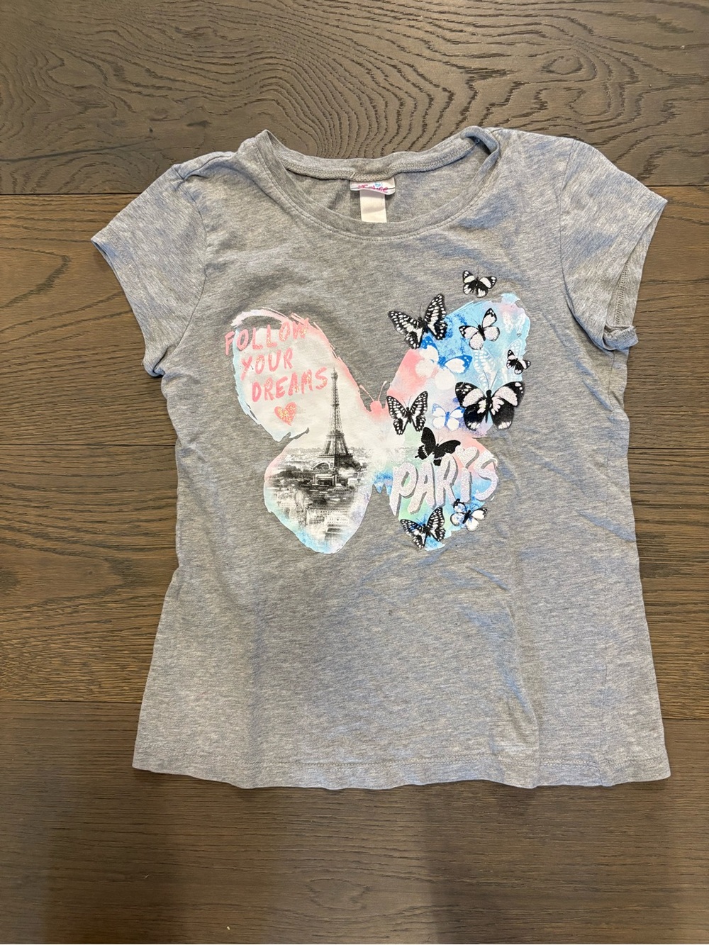 Justice girls butterfly short sleeve top sz 8 GUC